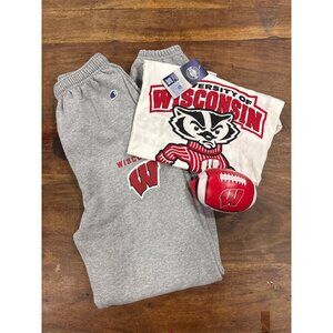 Champion Wisconsin Badgers Bundle Gray Sweatpants Small & Small Shirt Mini Footb